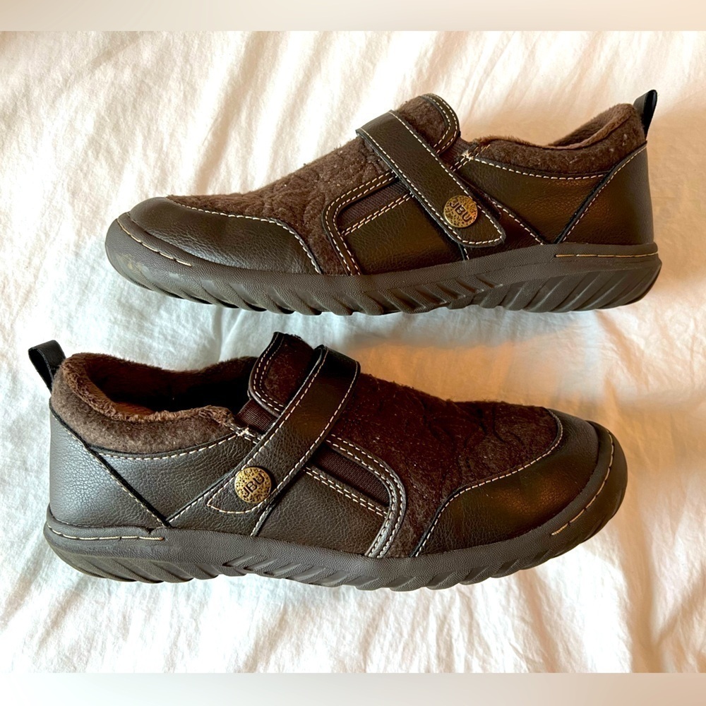 JBU Memory Foam Comfort Loafer Dark Brown Fleece Lined Slip On Sneaker Size 8.5